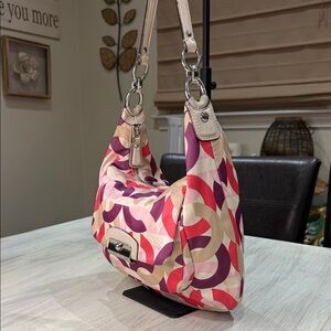 Coach Pink and Purple Opt Art Patterned Shoulder Bag